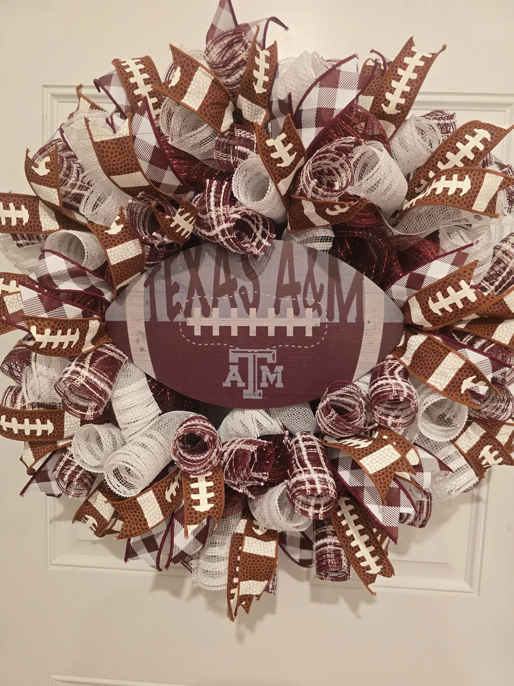W163 – Texas A&M Football Wreath Handmade Texas A&M football wreath featuring cl